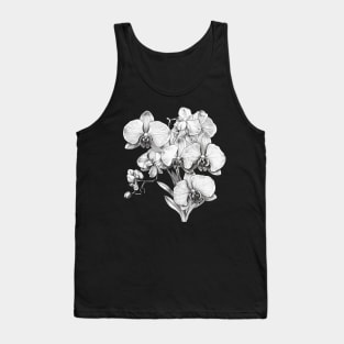 Black and White Coloring Book/Tattoo Style Orchid Blossoms Tank Top